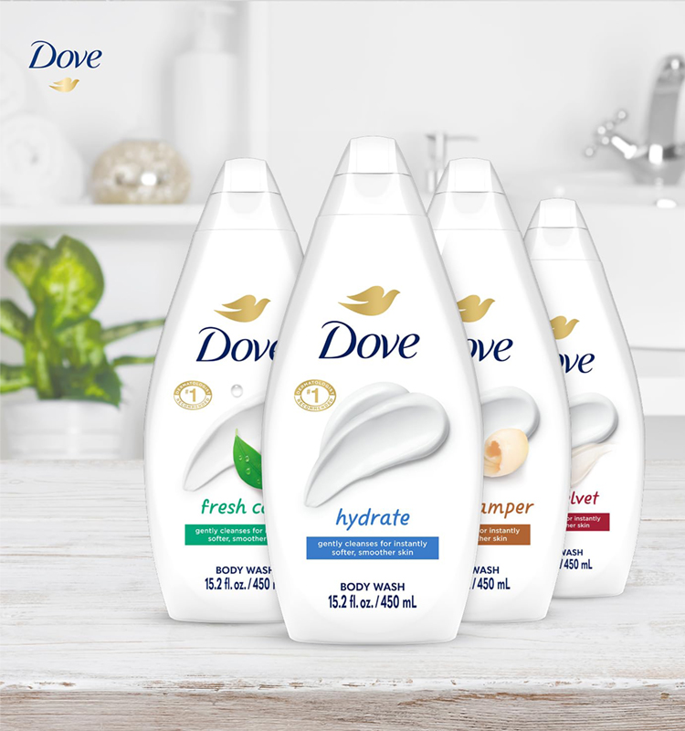 Dove Body Wash Variety 6-Pack – Hydrate, Gentle Pamper, Fresh Care, and Silky Velvet, 15.22 Oz Ea